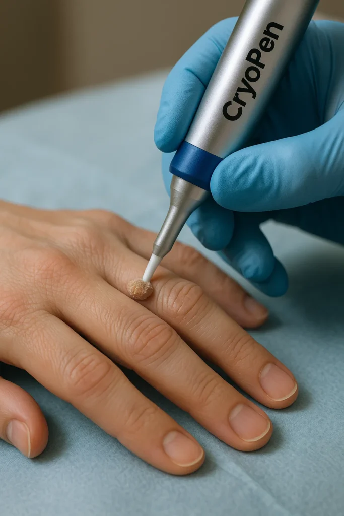 example of cryopen wart removal Hampstead Heath treatment on a persons finger