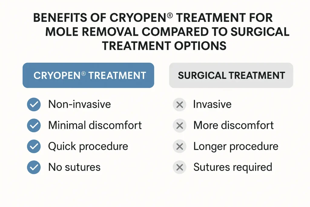 Table to show the benefits of getting moles removed Hampstead Heath from LA LIPO