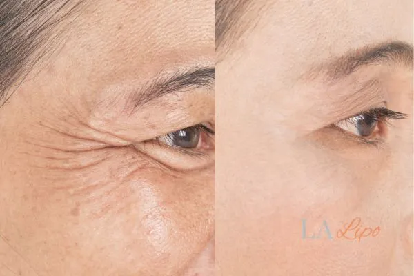Before and after results of woman - HI-fu wrinkles reduction treatment Hampstead Heath