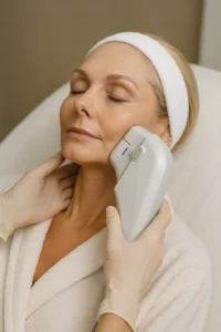 Woman receiving HIFU non surgical facelift treatment Hampstead Heath