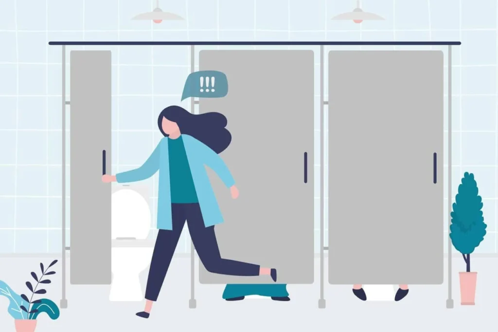 graphic of Urine incontinence Hampstead Heath woman running to the toilet.
